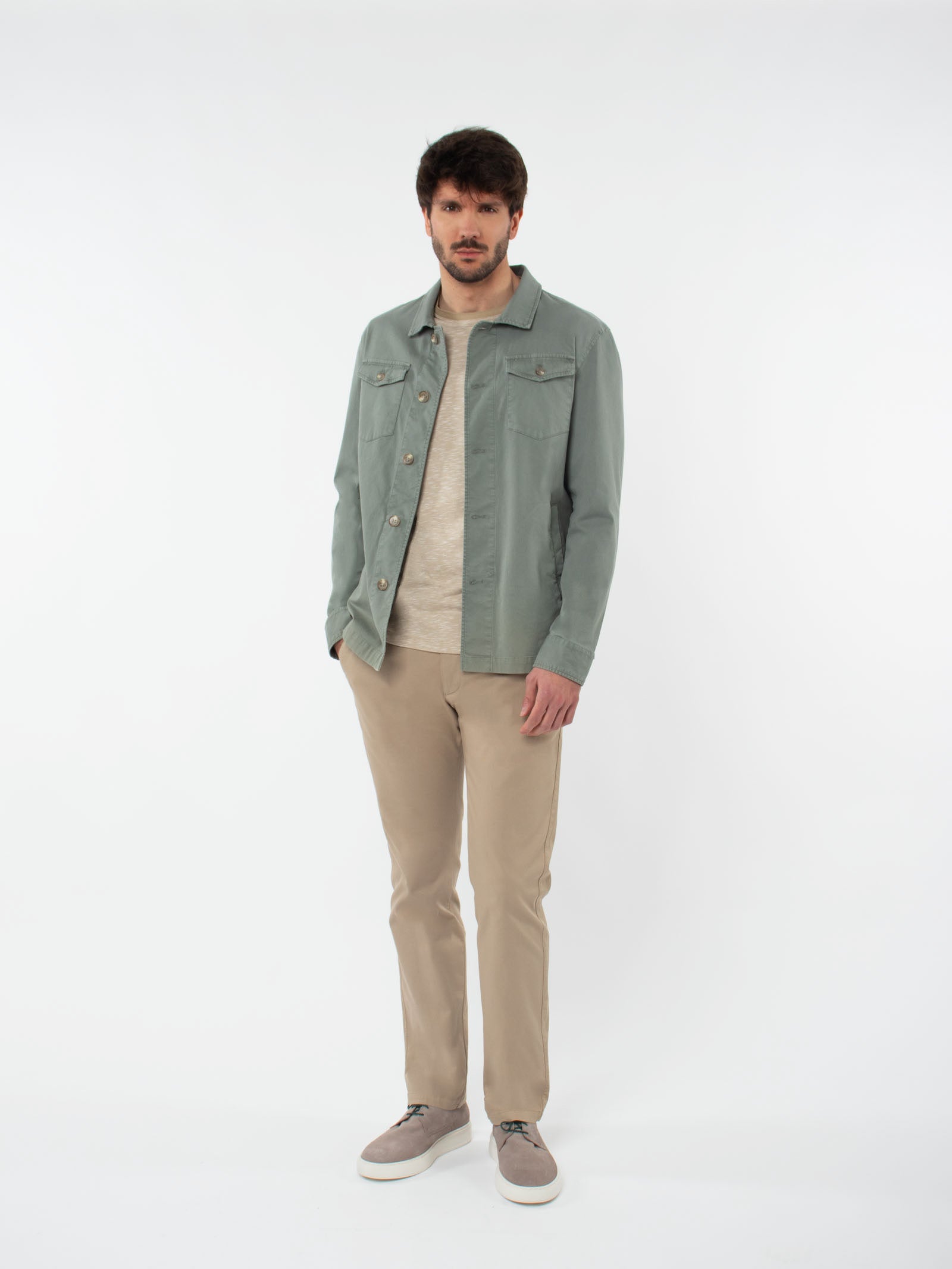 Slim fit micro-herringbone overshirt