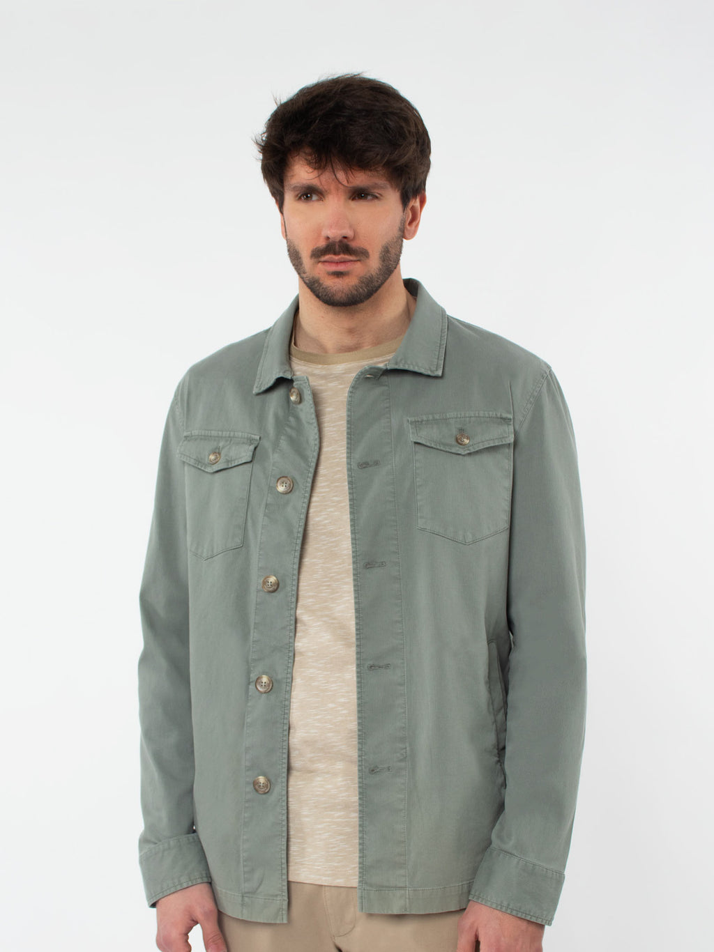 Slim fit micro-herringbone overshirt