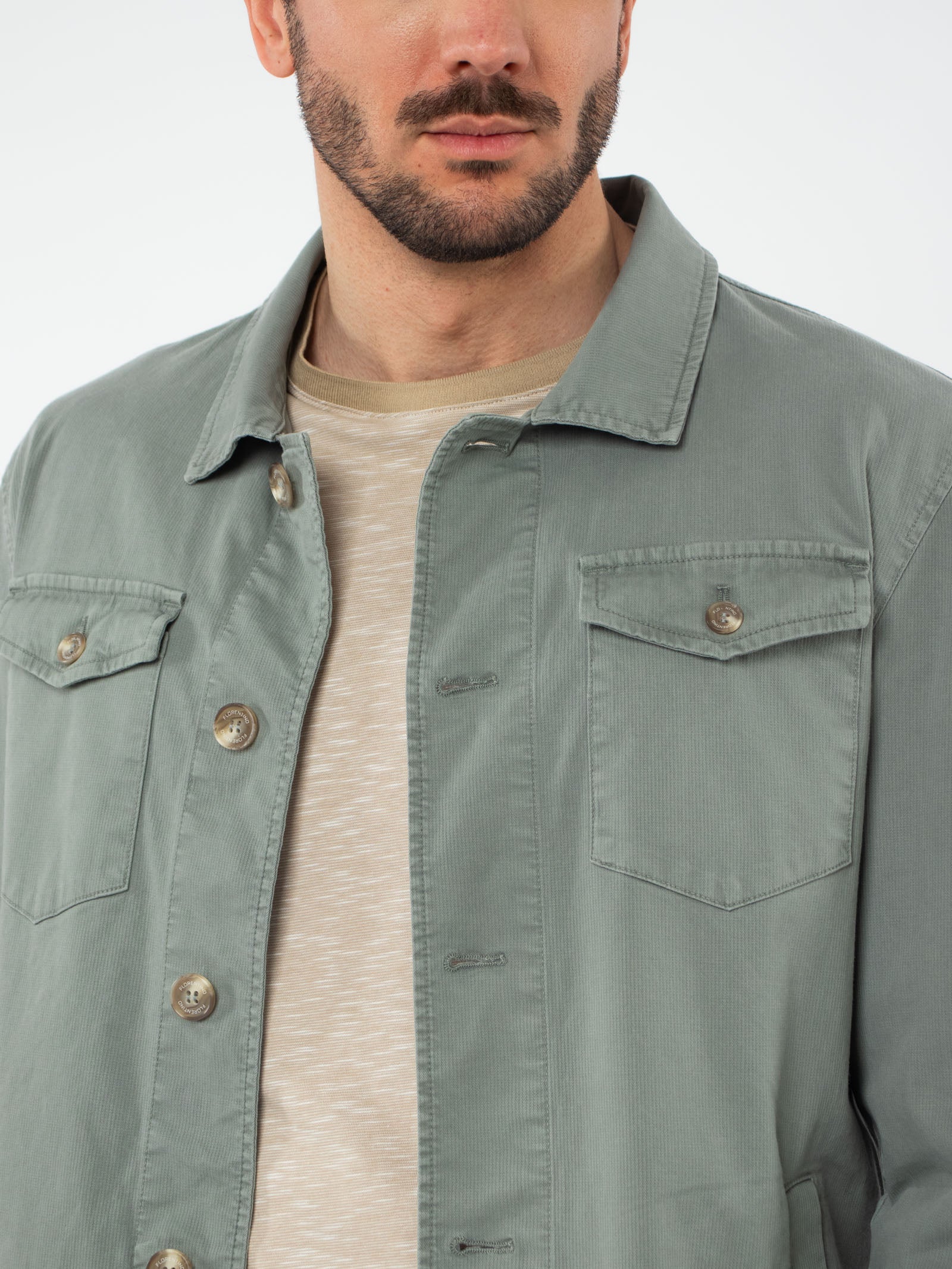 Slim fit micro-herringbone overshirt