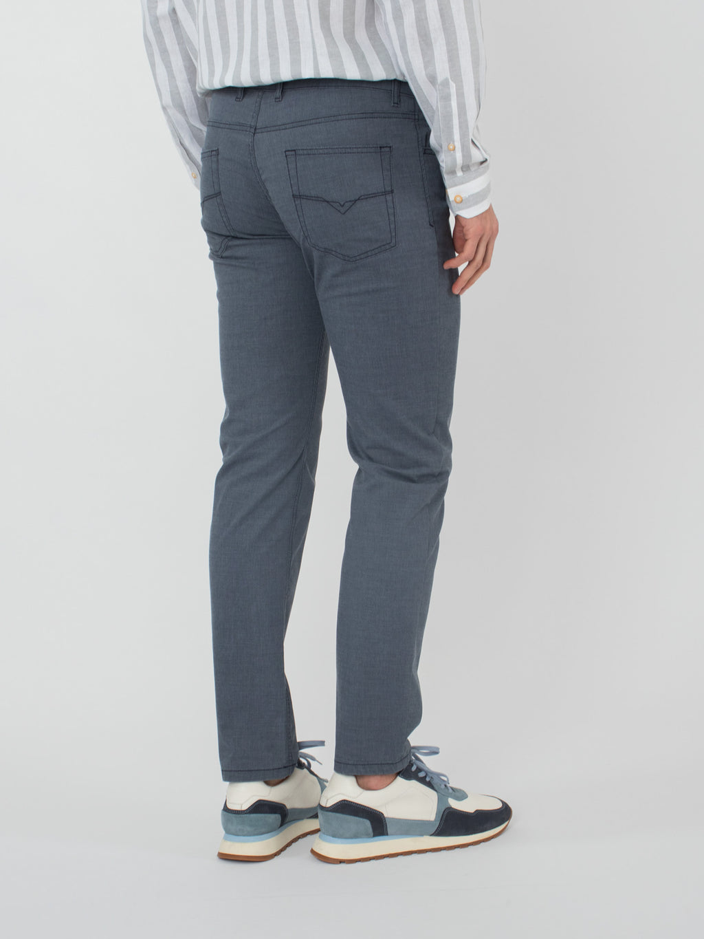 Slim fit micro-printed five-pocket trousers