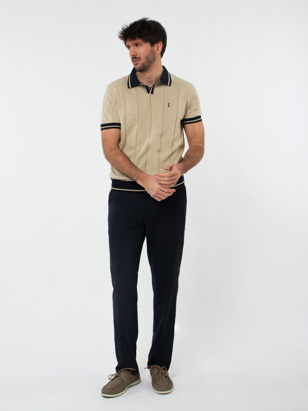 Regular fit melange flat front trousers
