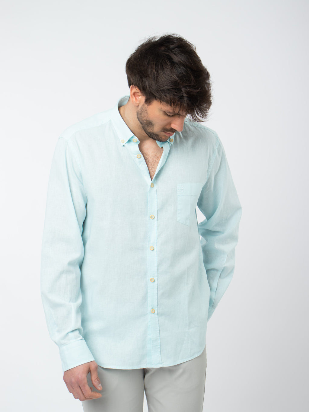 Slim fit linen-cotton shirt