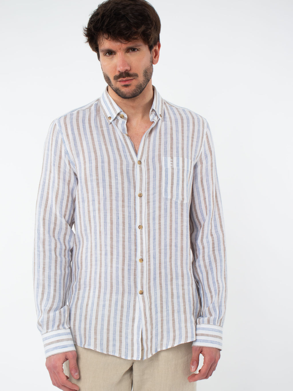 Camisa lino rayas slim fit