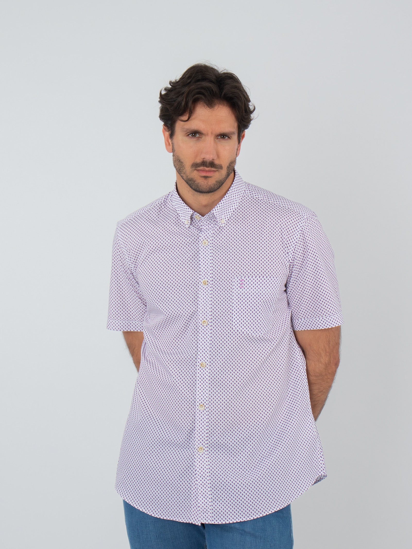 Printed short-sleeve cotton shirt
