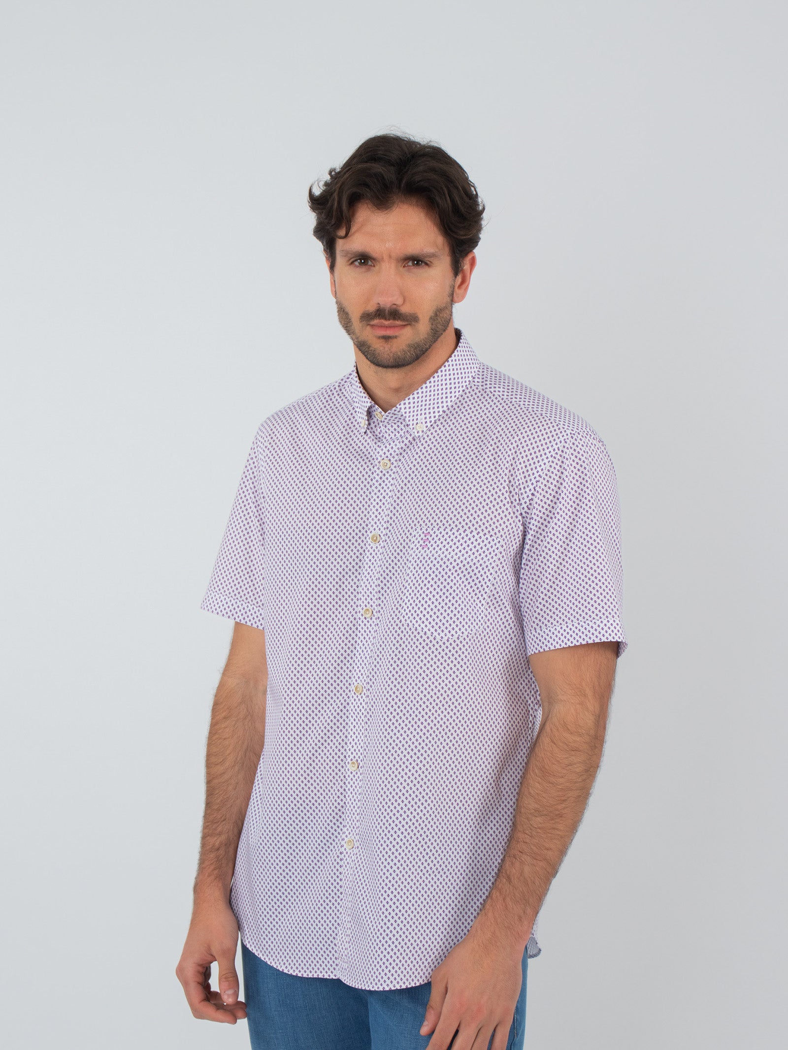 Printed short-sleeve cotton shirt