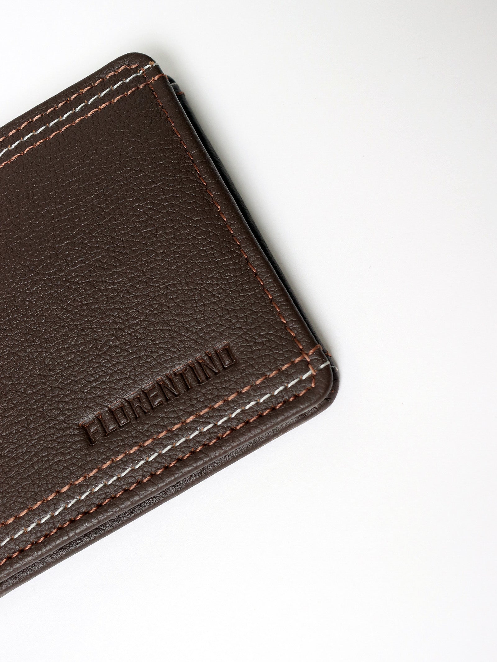 Leather Wallet with Topstitch Detailing