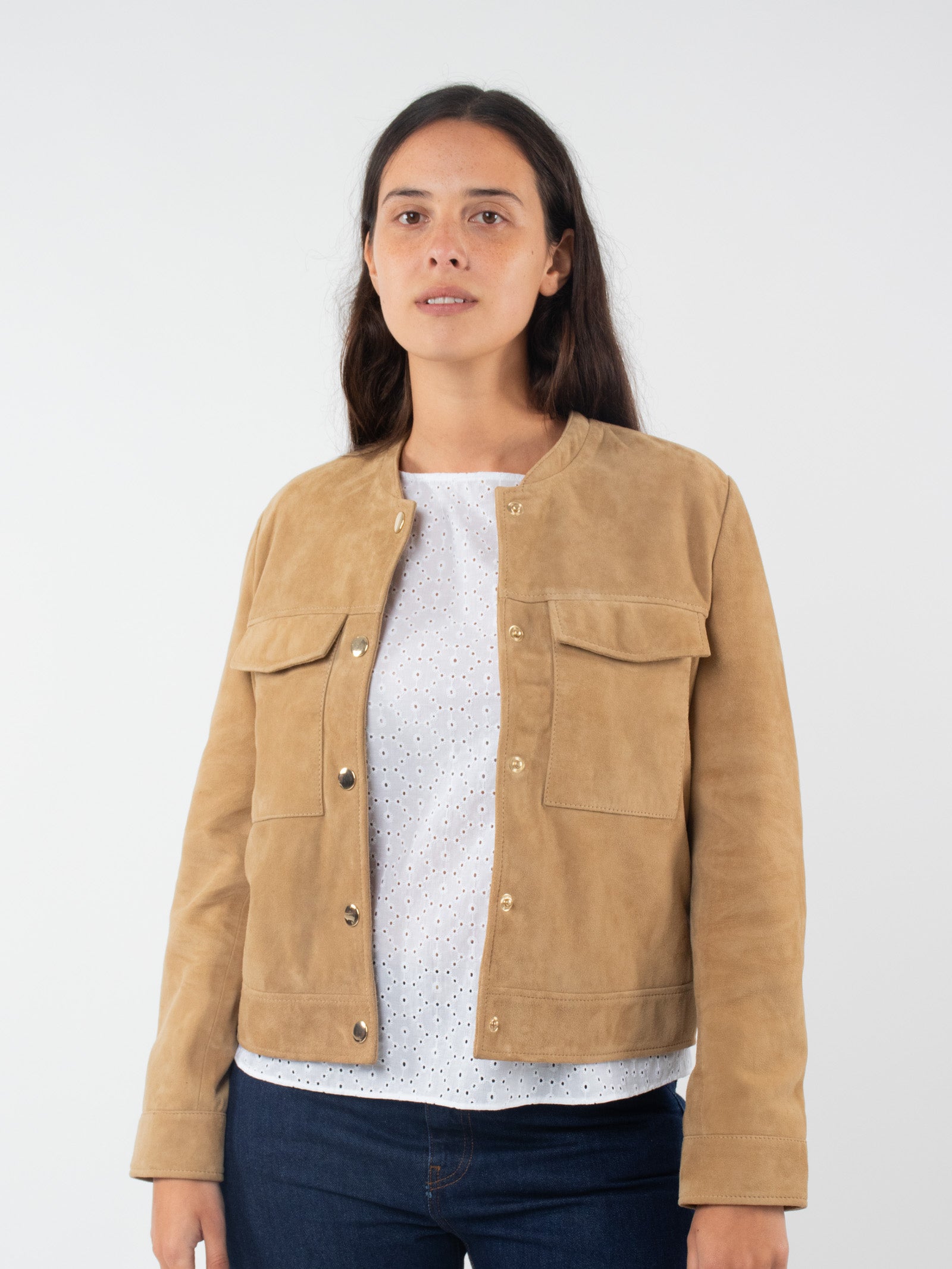 Suede leather jacket with pockets