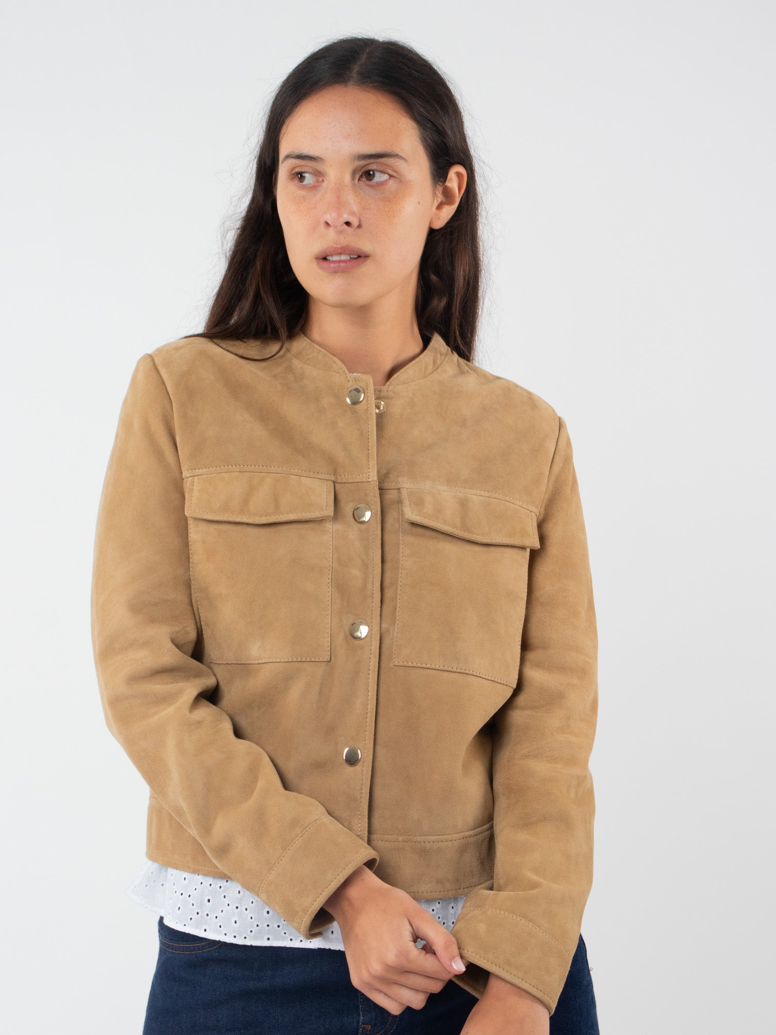 Suede leather jacket with pockets