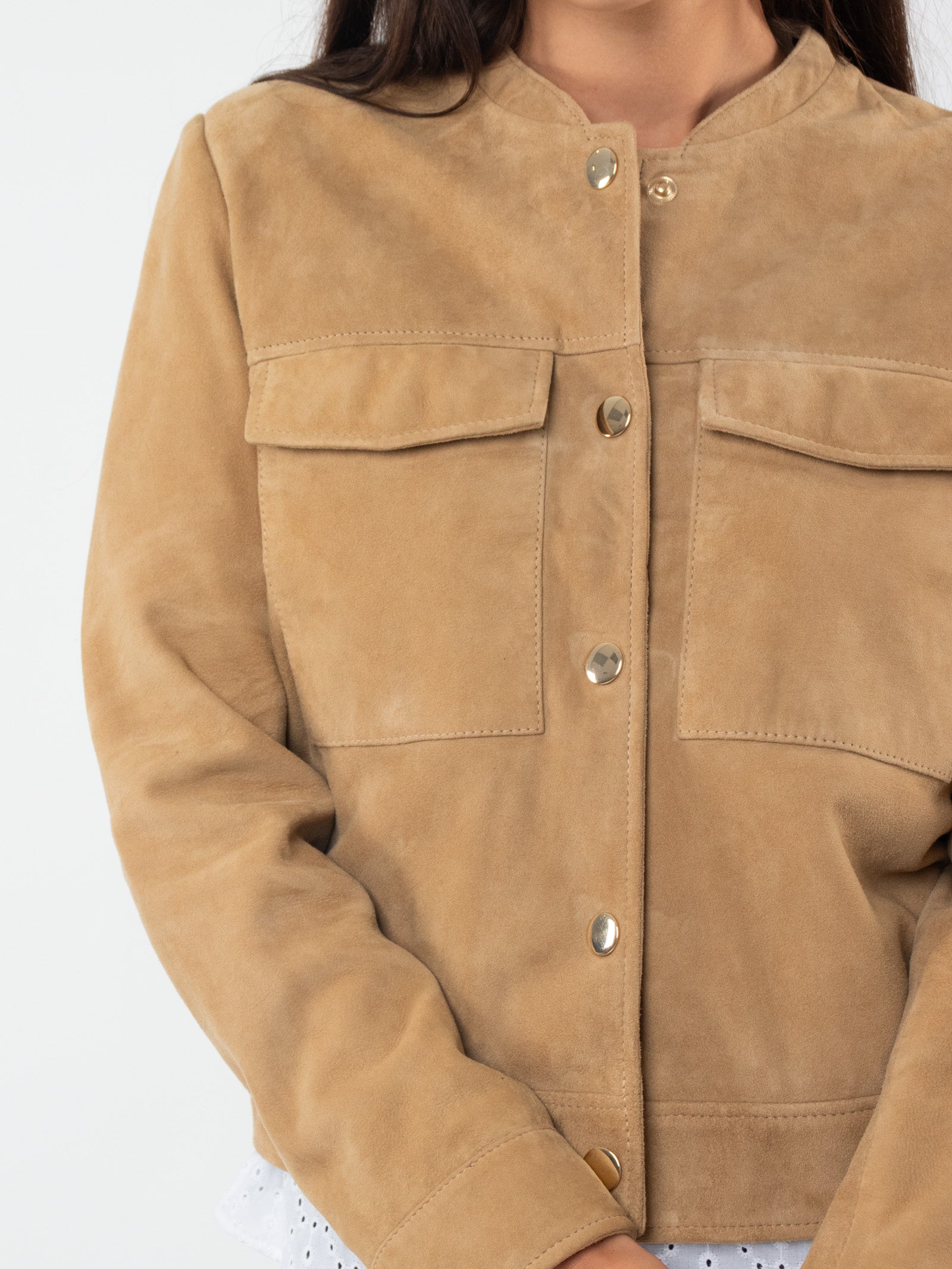 Suede leather jacket with pockets