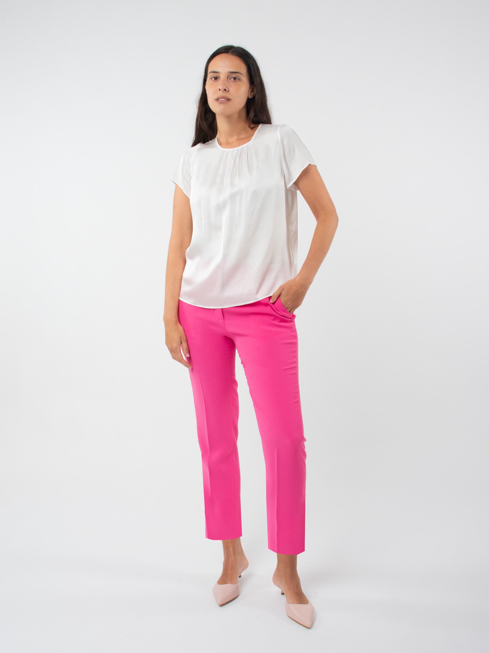 Satin blouse with front pleats