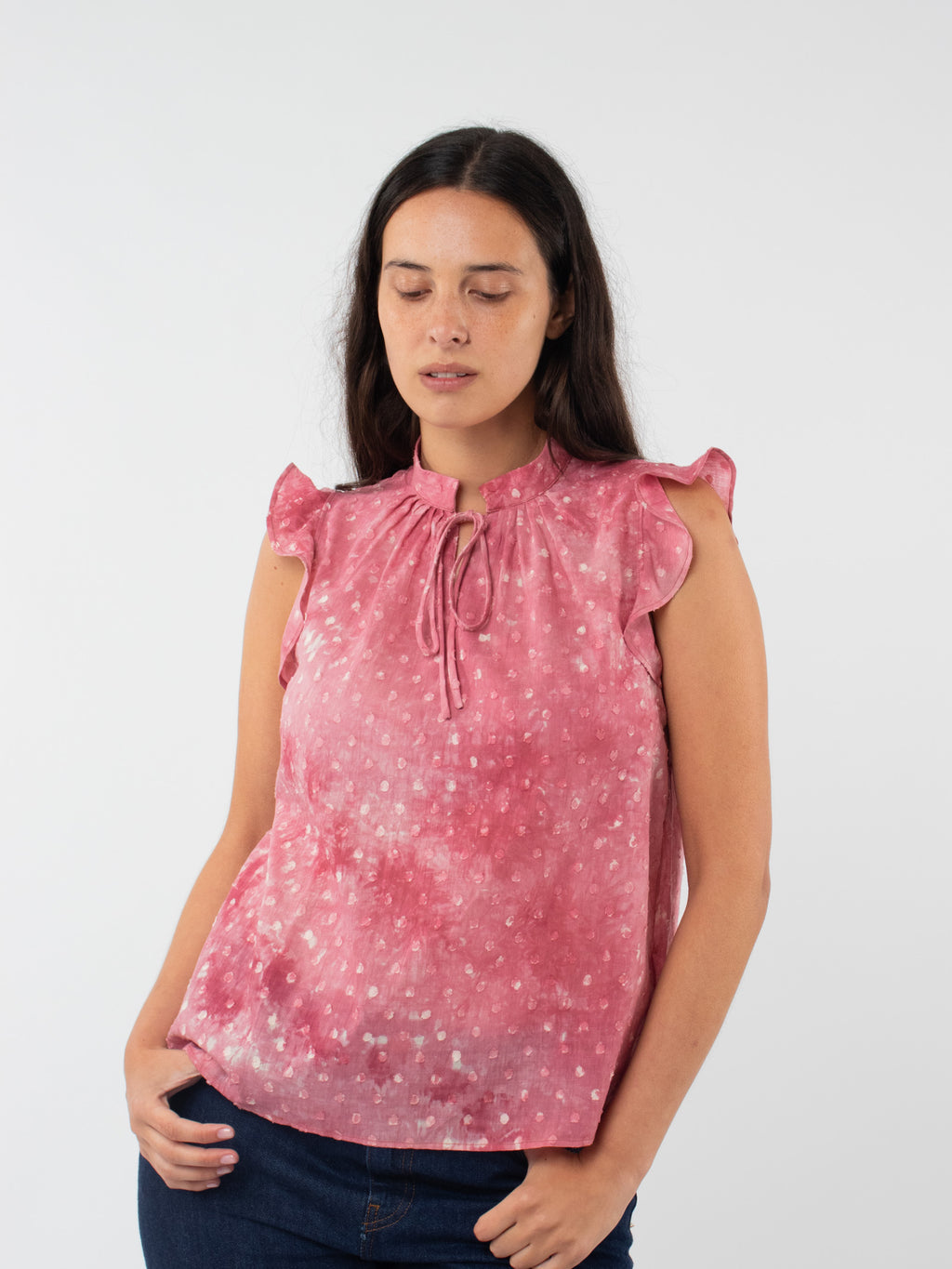 Blusa con efecto desteñido y volantes