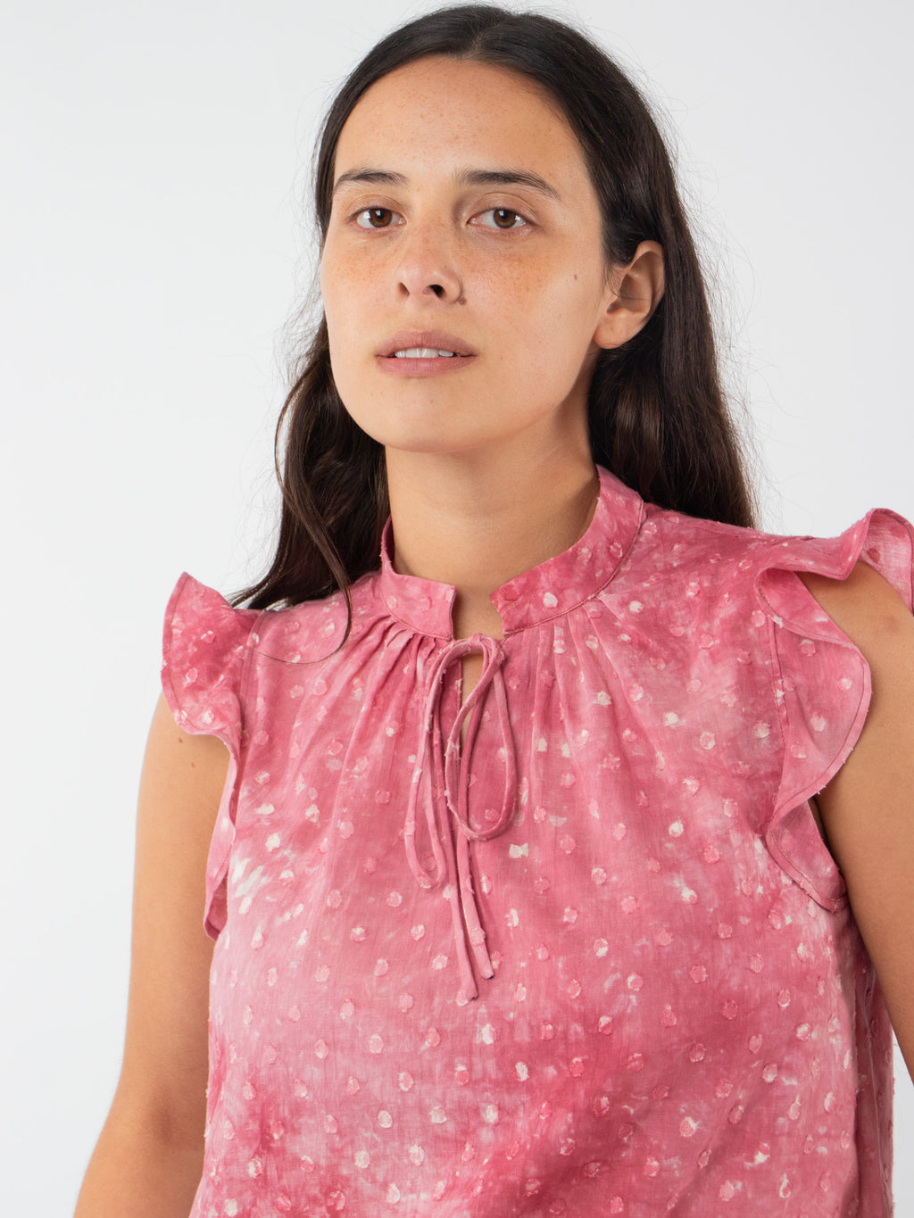 Blusa con efecto desteñido y volantes