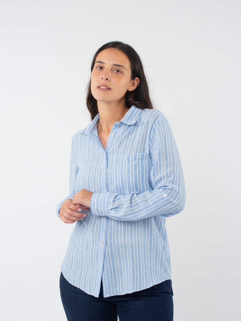 Camisa rayas en algodón y lino
