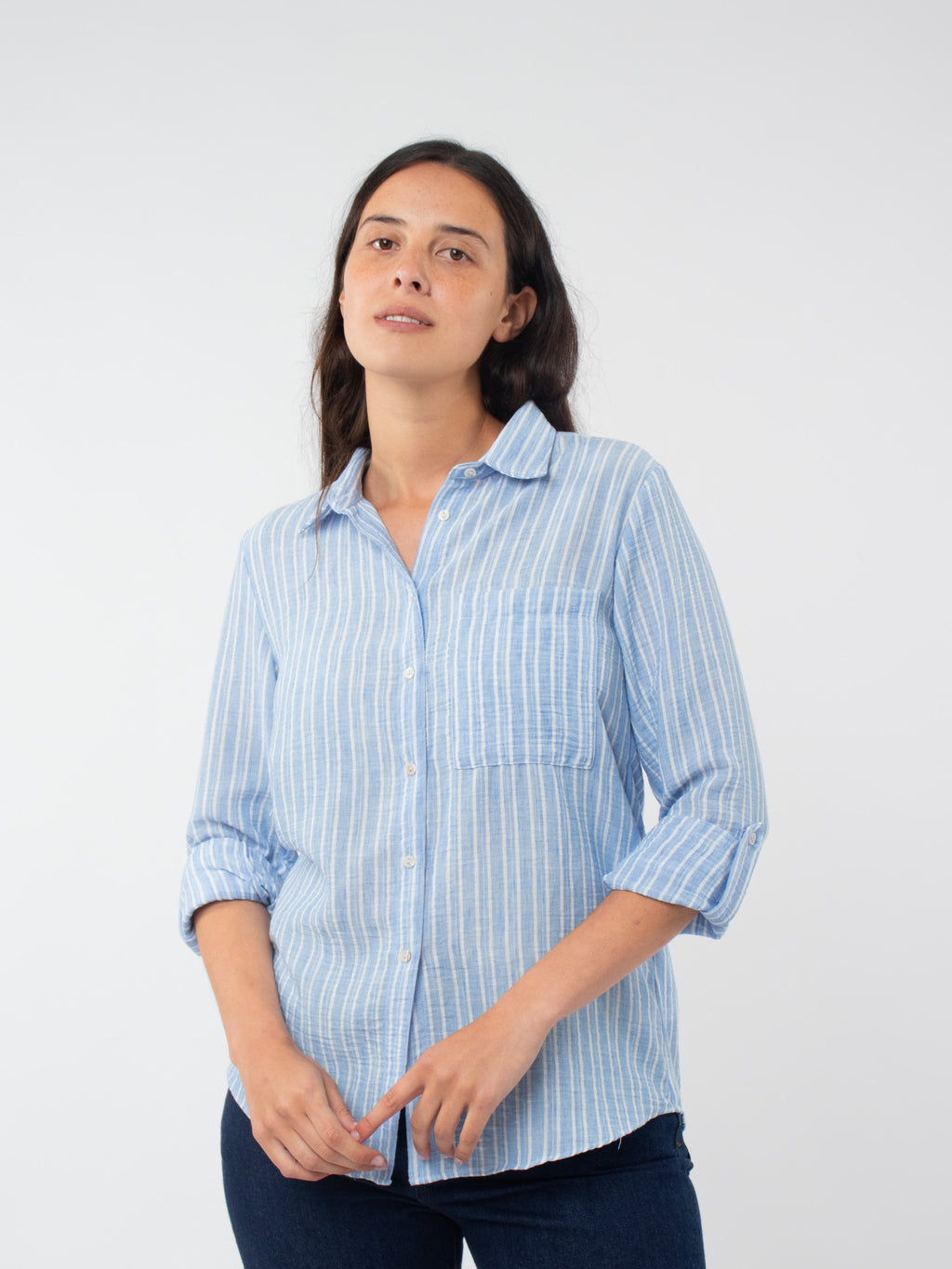 Camisa rayas en algodón y lino