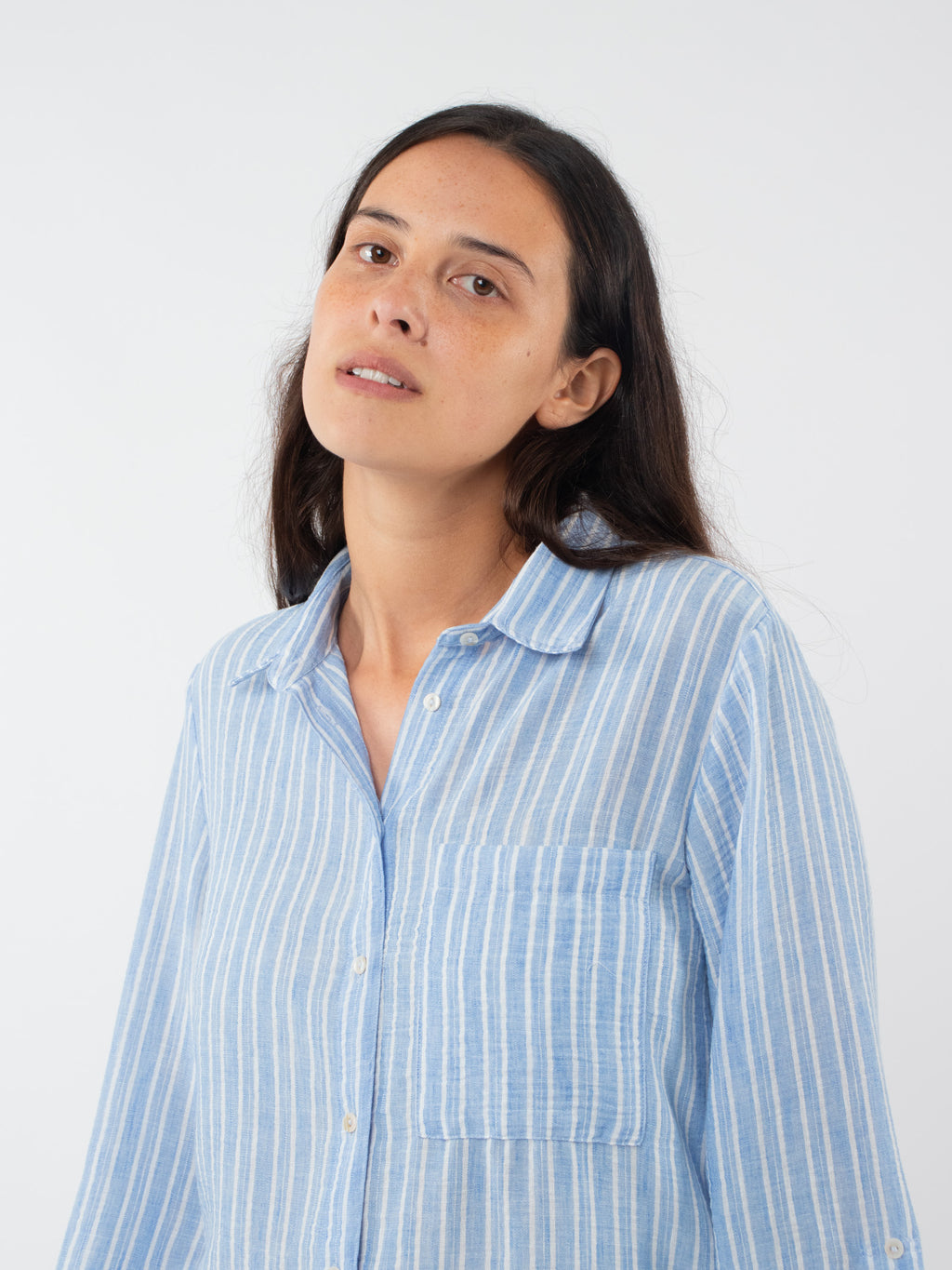 Camisa rayas en algodón y lino