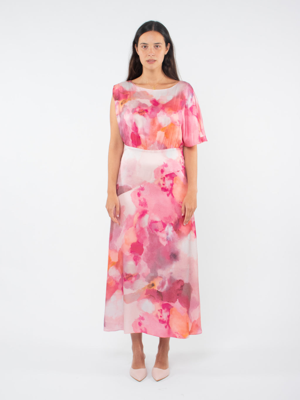 Asymmetric floral maxi dress