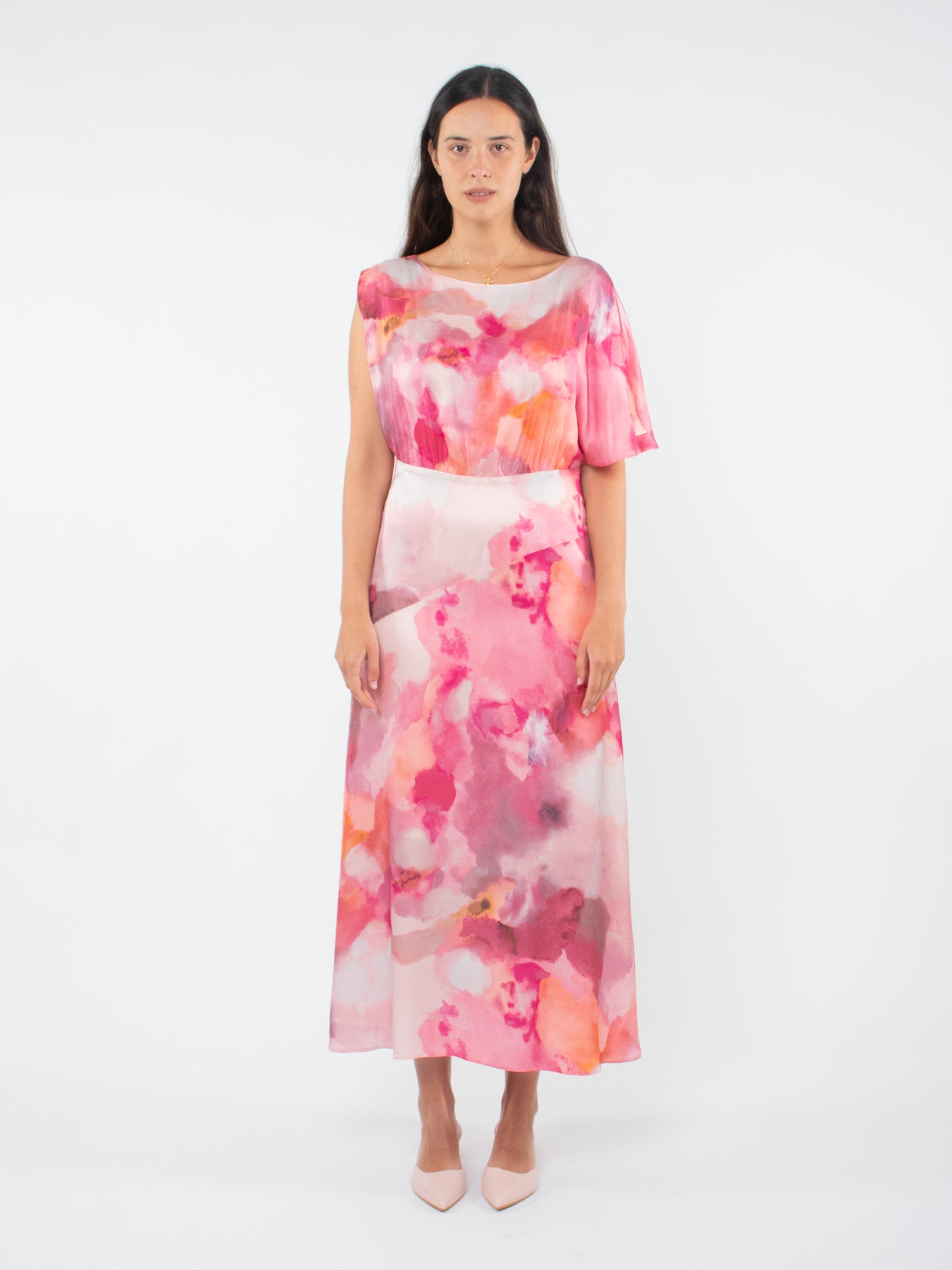 Asymmetric floral maxi dress