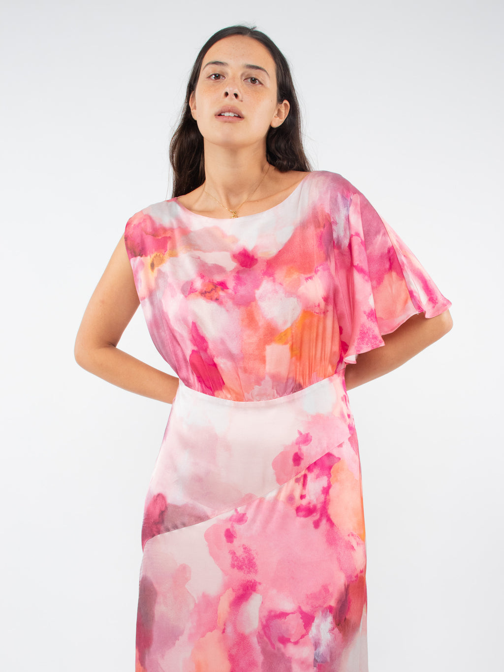 Asymmetric floral maxi dress