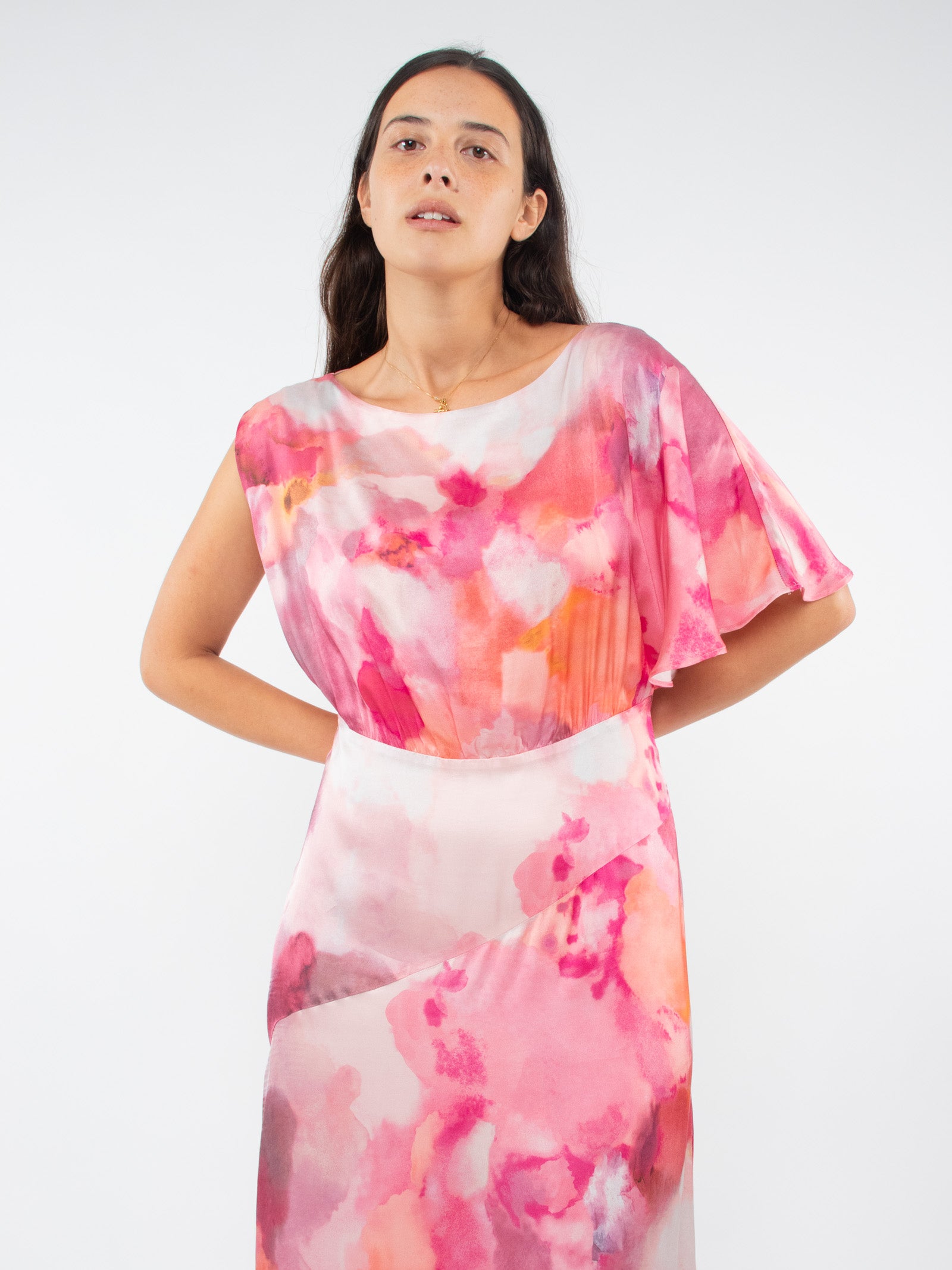Asymmetric floral maxi dress