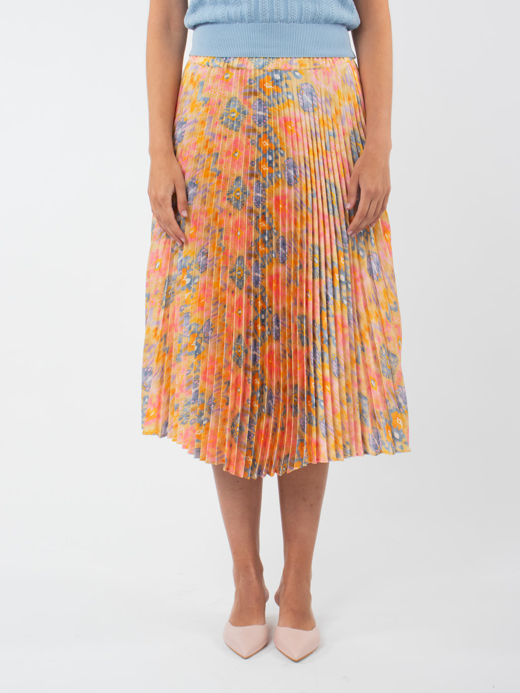 Printed pleated midi skirt