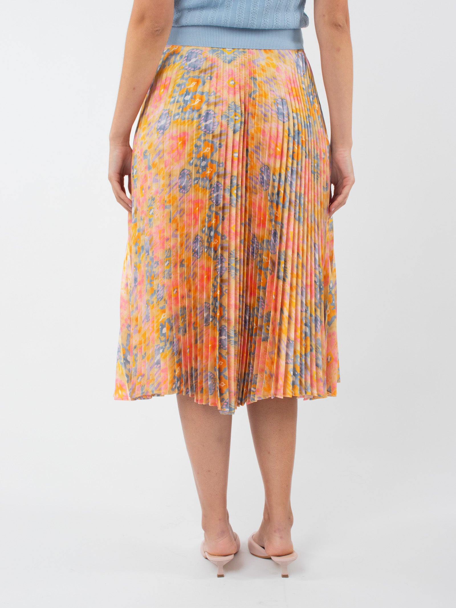 Printed pleated midi skirt