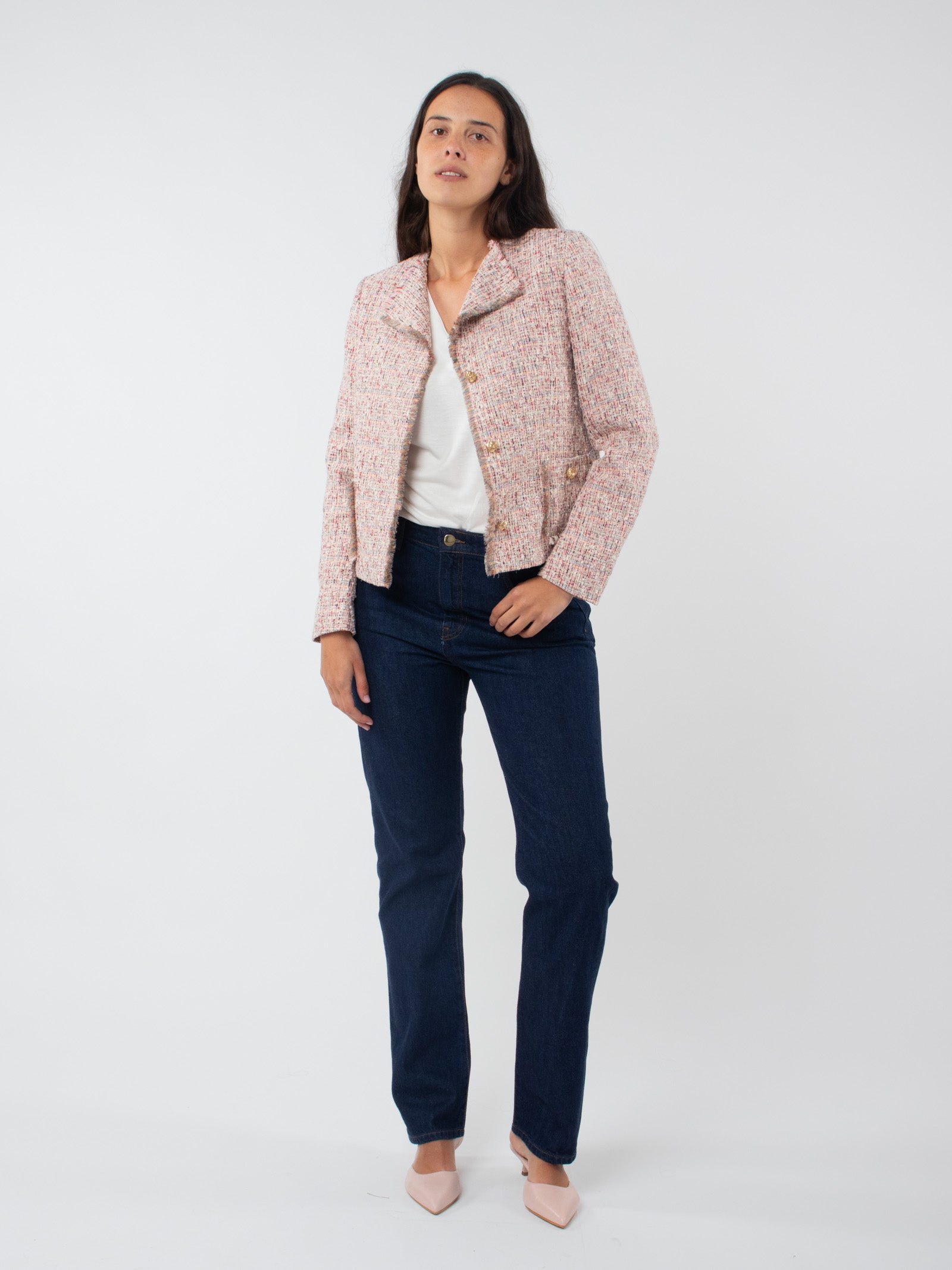 Short jacket with frayed finish