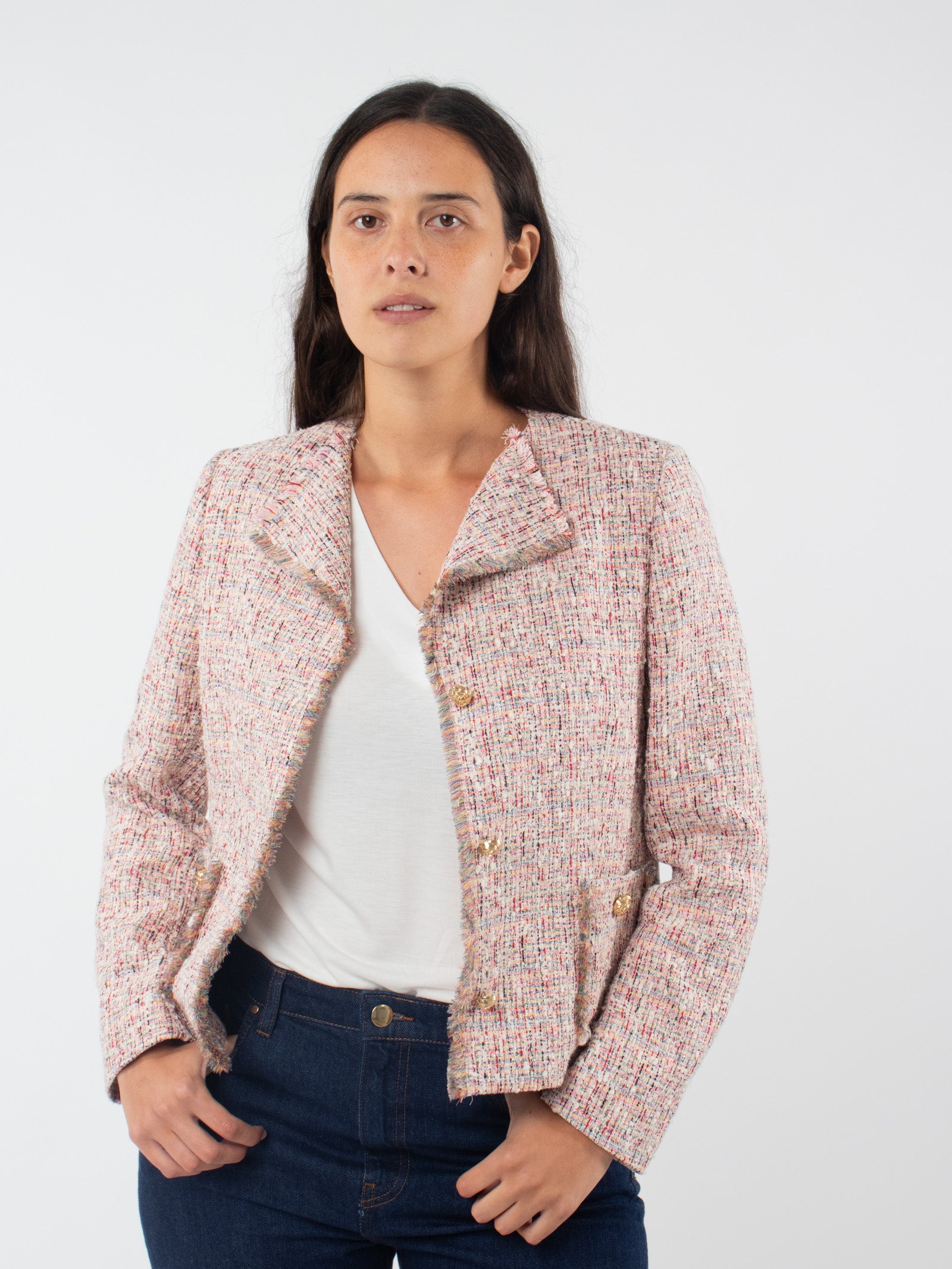 Short jacket with frayed finish