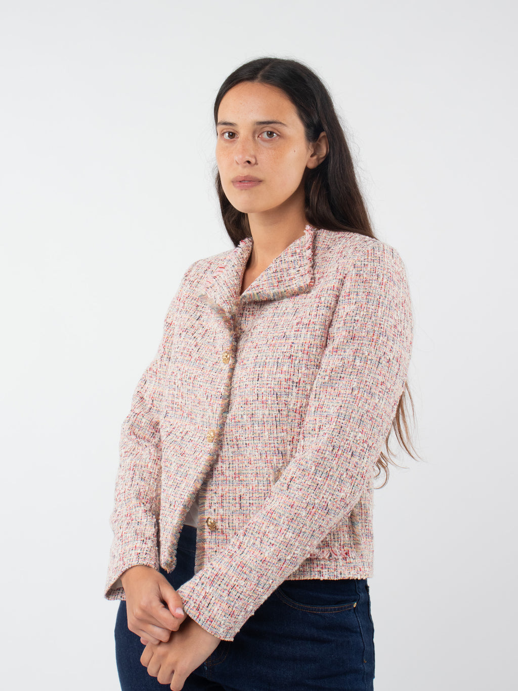 Short jacket with frayed finish
