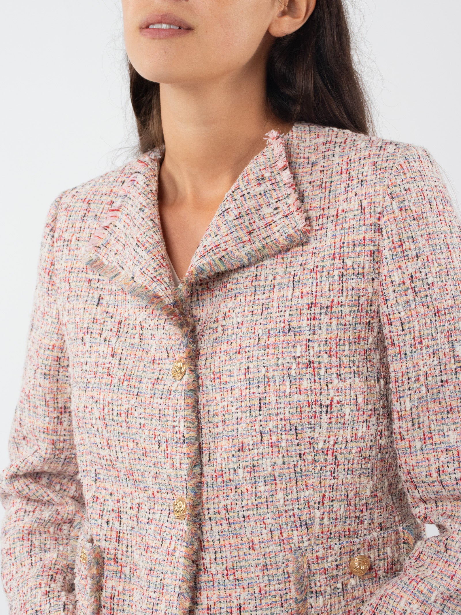 Short jacket with frayed finish