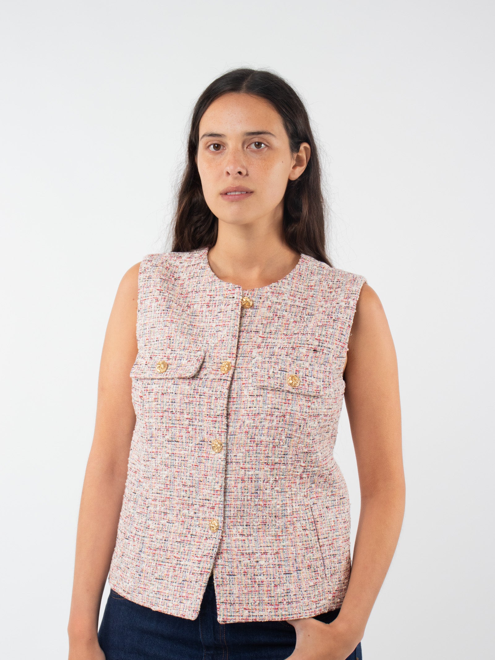 Multicolour tweed vest